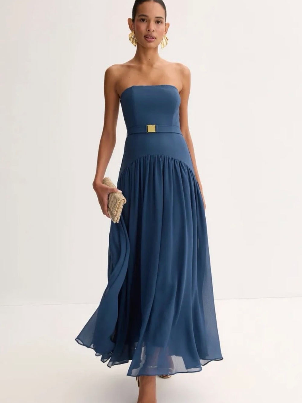 Hutch Strapless Navy Blue Maxi Dress with Belt Accent